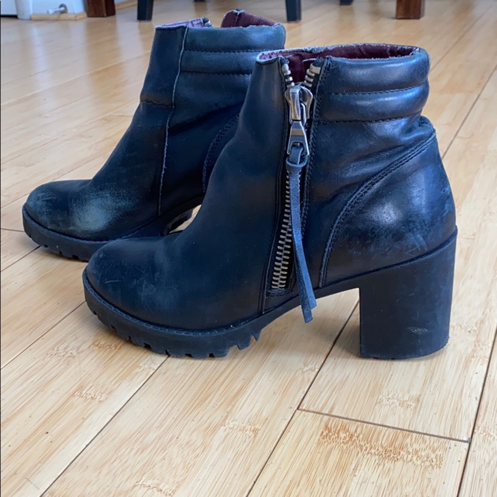 Black leather booties